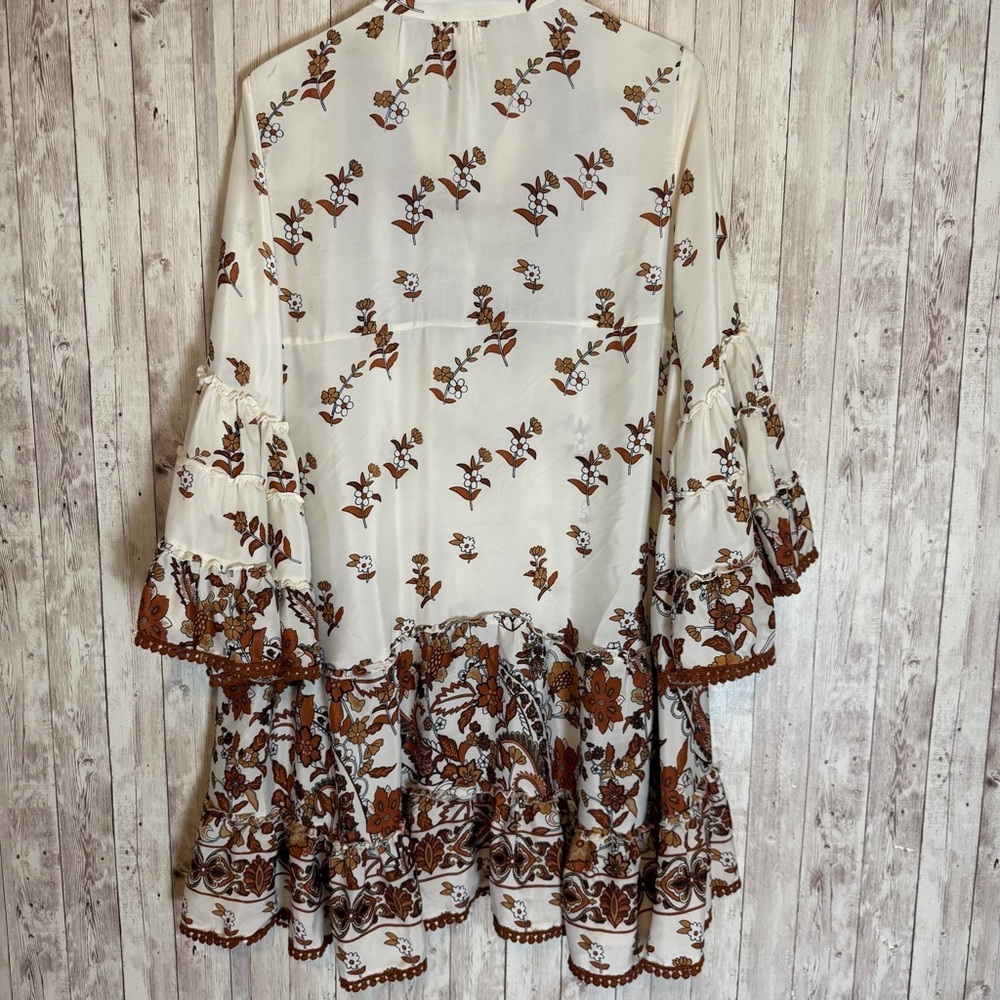 Jot Silk Boho Floral Tiered Free Size Dress Crochet Trim - Picture 7 of 9